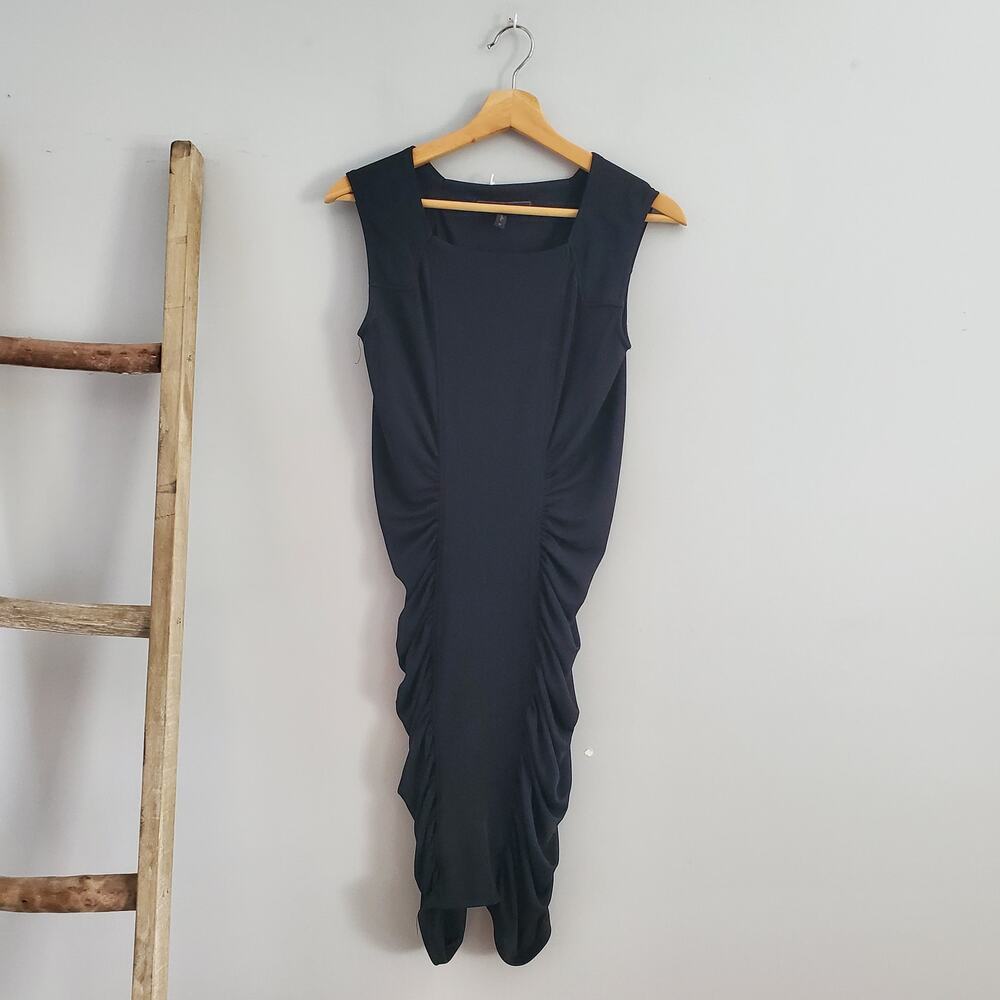 BCBGeneration Black Sleeveless Side Ruched Bodycon Midi Dress Size M